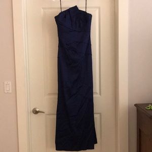 EUC navy silk strapless gown